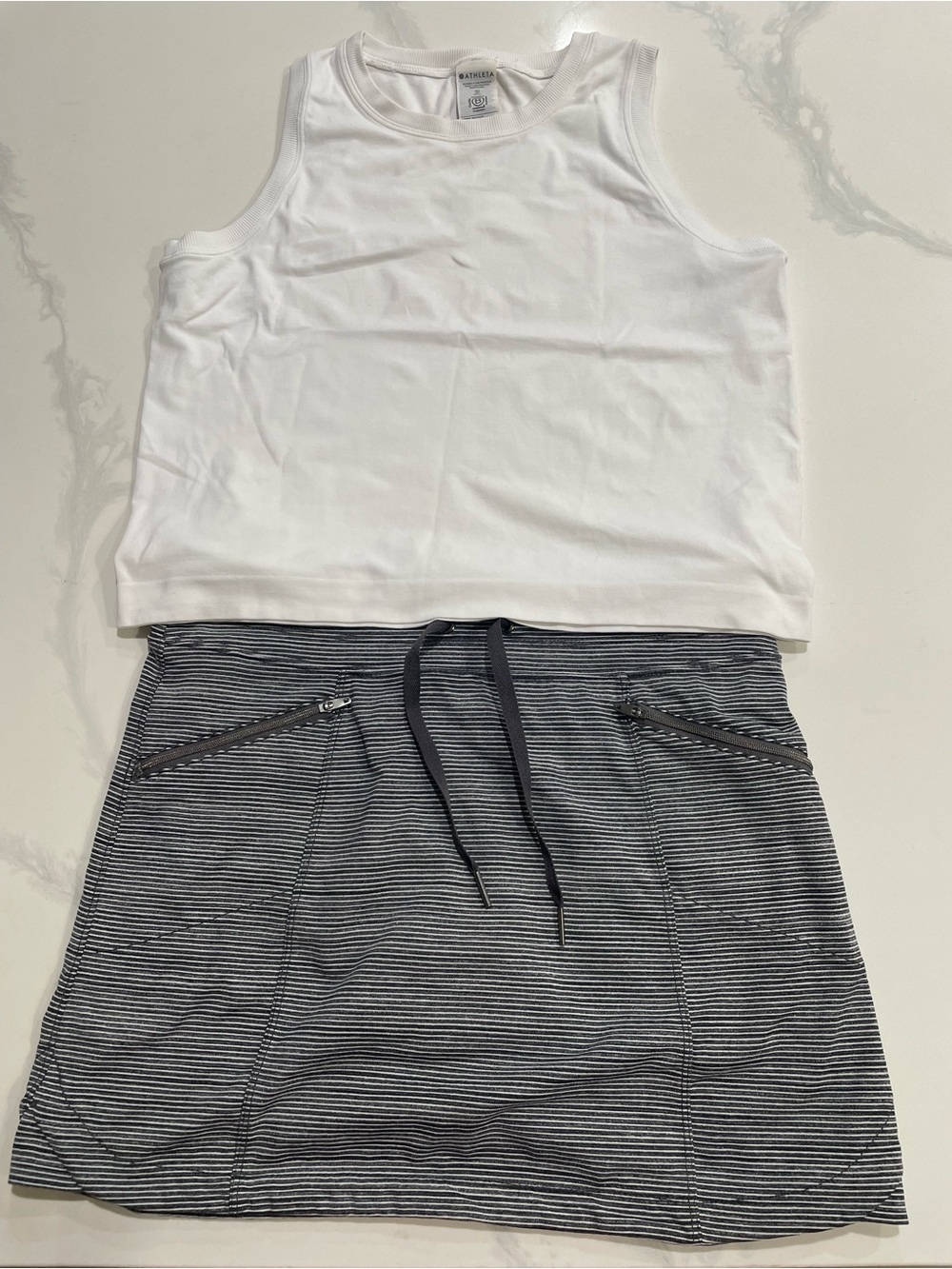 Athleta Sporty Set: Micro Striped Modern Metro Skort + White Momentum Tank Size